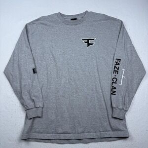 FaZe Clan Shirt Mens XL Gray Long Sleeve Logo Graphic Gaming Esports Tee